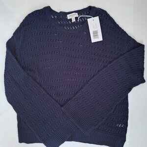 Hudson North Navy Blue Cotton Open Knit Sweater NWT